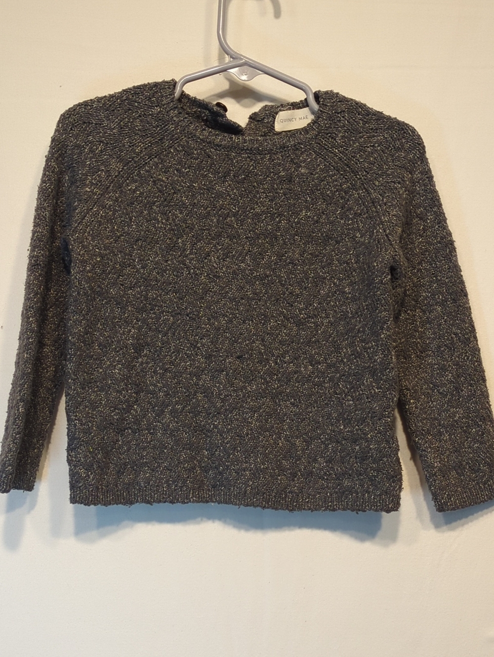 Quincy Mae Heathered Charcoal Blue Cropped Crewneck Sweater